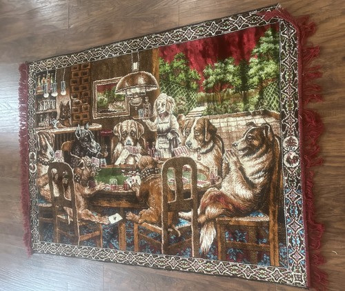 Vintage tapestry rug dogs - rug,